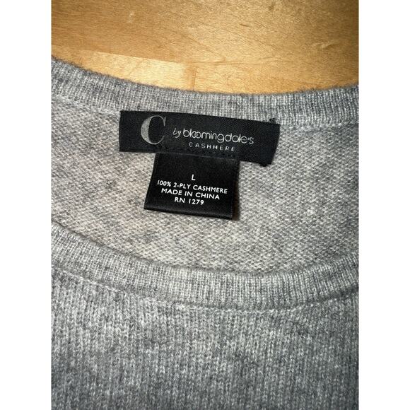 C by Bloomingdale 2Ply Cashmere Sweater Fit Grey Black Stripe Jumper Sweater L - Picture 2 of 2
